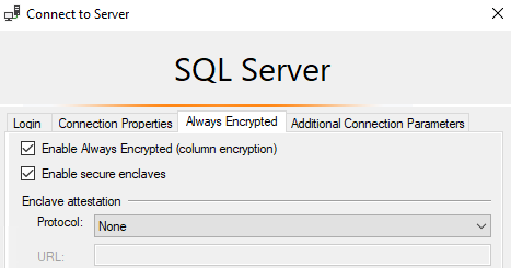 SSMS connection options (Always Encrypted)