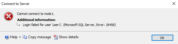 SSMS dialog showing Error 18456