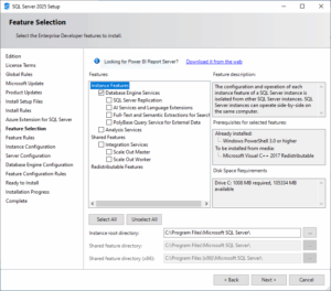 Feature Selection Screen