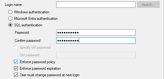 SSMS: Enforce password policy options